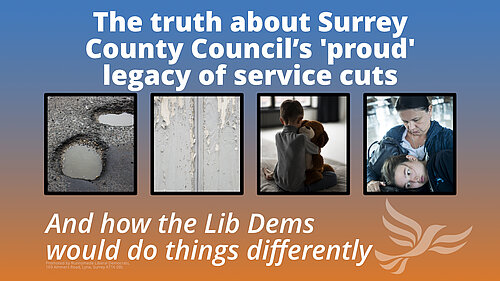 Pictures showing the truth about County Council proud cuts : pot holes, flaking paintwork, sad children and a mother